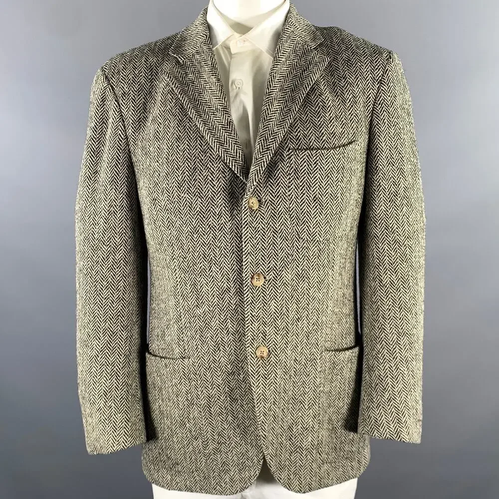 POLO by RALPH LAUREN Size 42 Beige Black Herringbone Wool Sport Coat